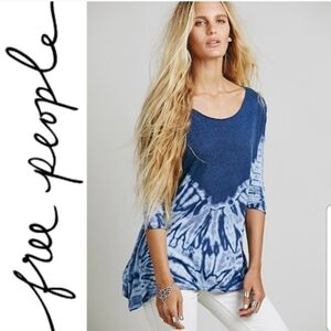 Free People La Livin Coastal Blue Tee Tie Dye Small